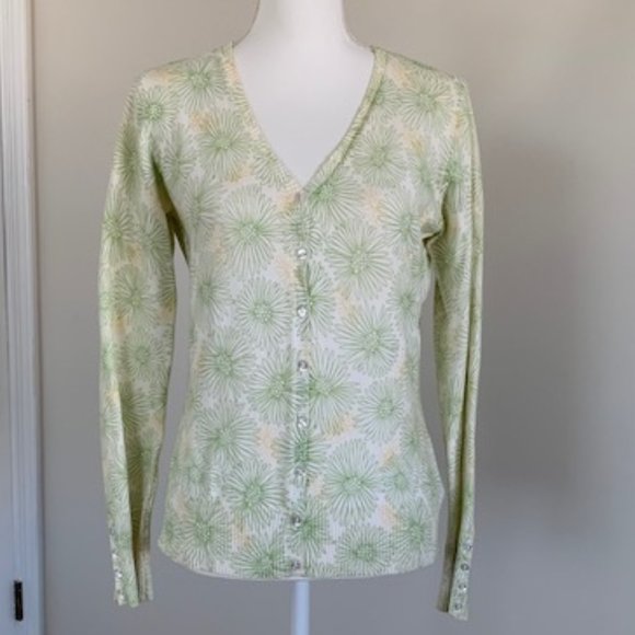 Eddie Bauer White/Green Floral Cardigan - Picture 1 of 6